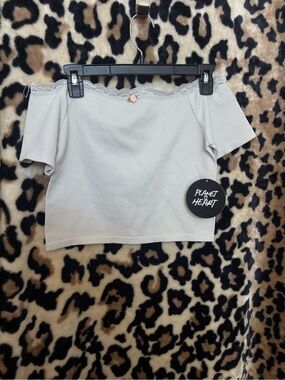 Off-Shoulder Crop Top in Light Gray